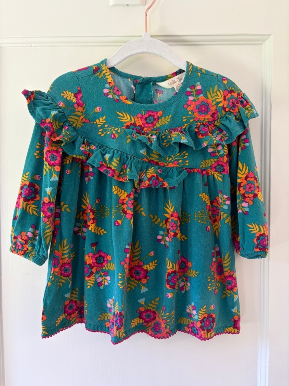 Matilda Jane Teal Rayon Dress with Ruffles and Floral Pattern 12-18 months